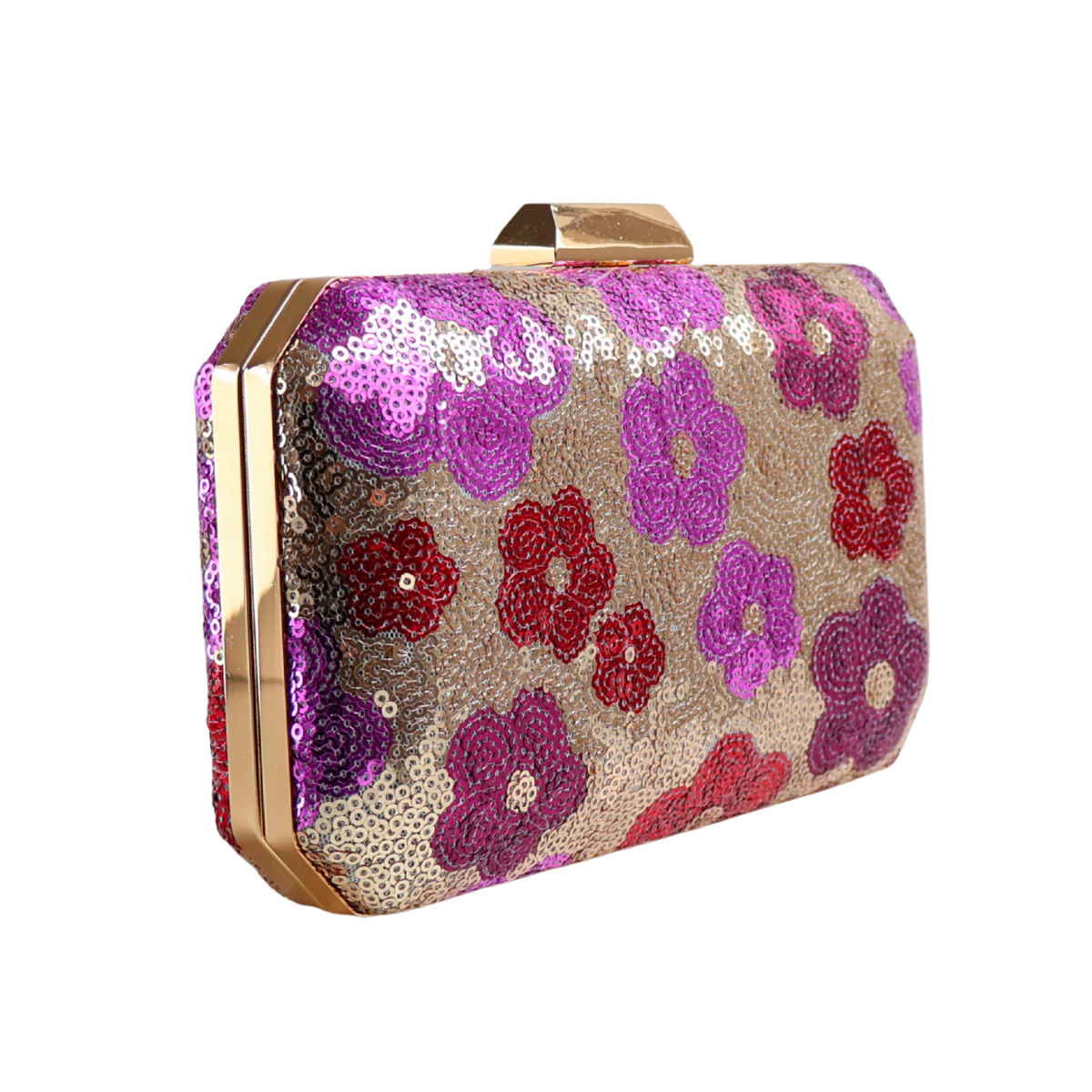 Bolsa Clutch Festa Lantejoulas Bordadas Flores Rosa