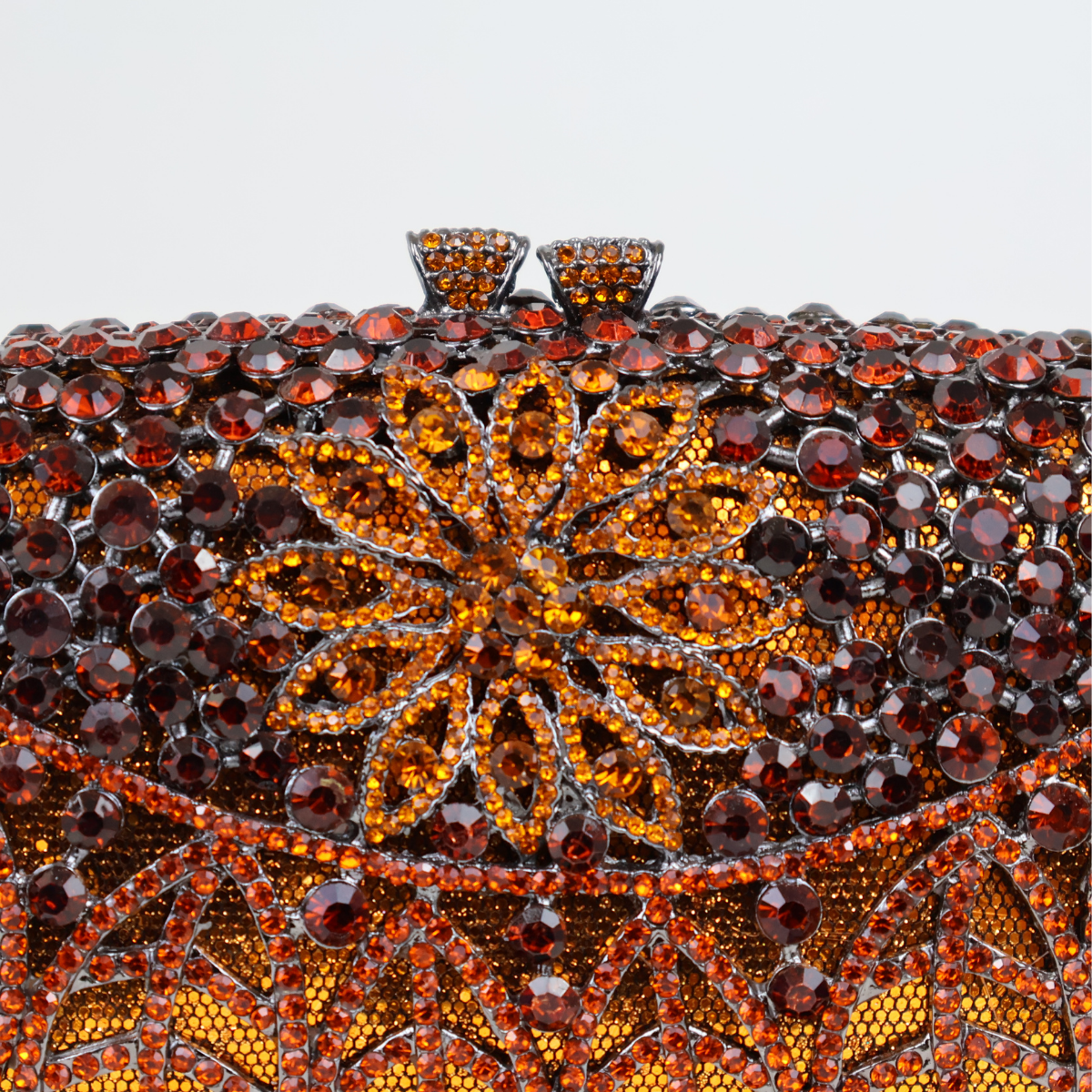 Bolsa Festa Clutch Pedraria Strass Laranja Marrom Âmbar
