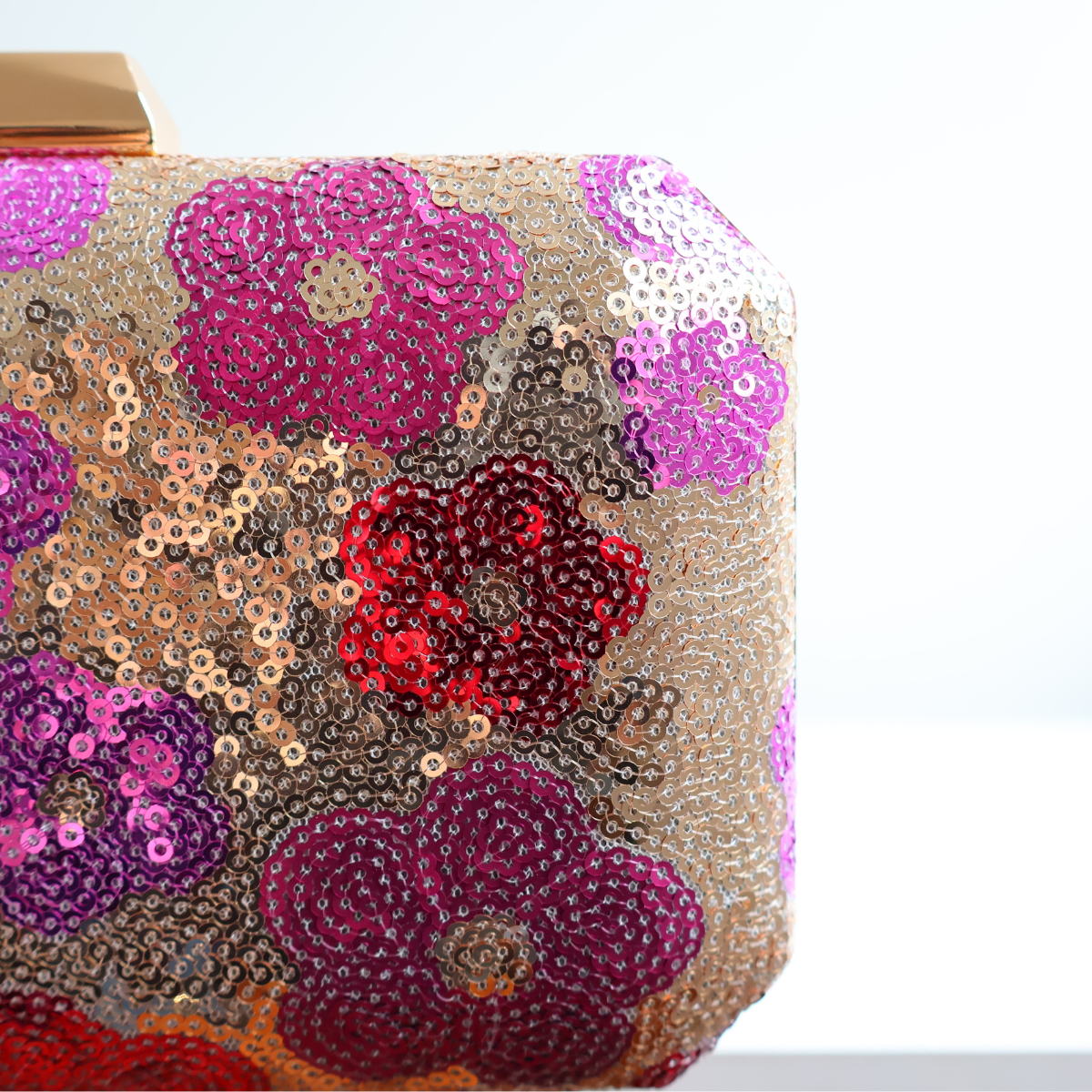 Bolsa Clutch Festa Lantejoulas Bordadas Flores Rosa