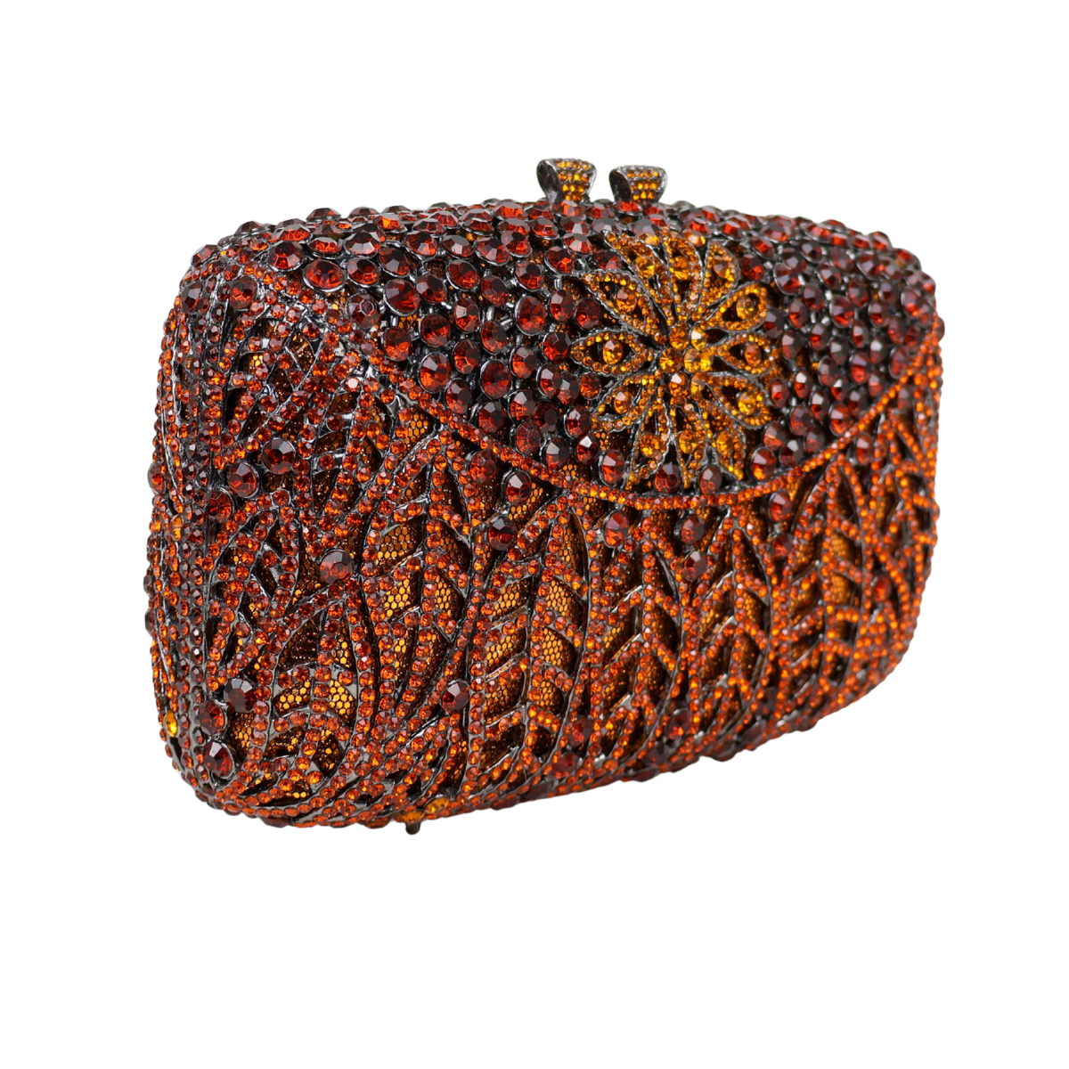 Bolsa Festa Clutch Pedraria Strass Laranja Marrom Âmbar