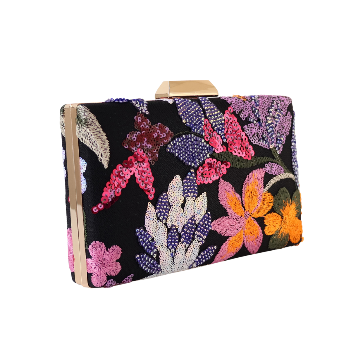 Bolsa Clutch Festa Bordada Flores Preta