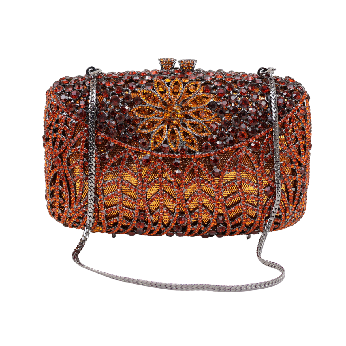 Bolsa Festa Clutch Pedraria Strass Laranja Marrom Âmbar