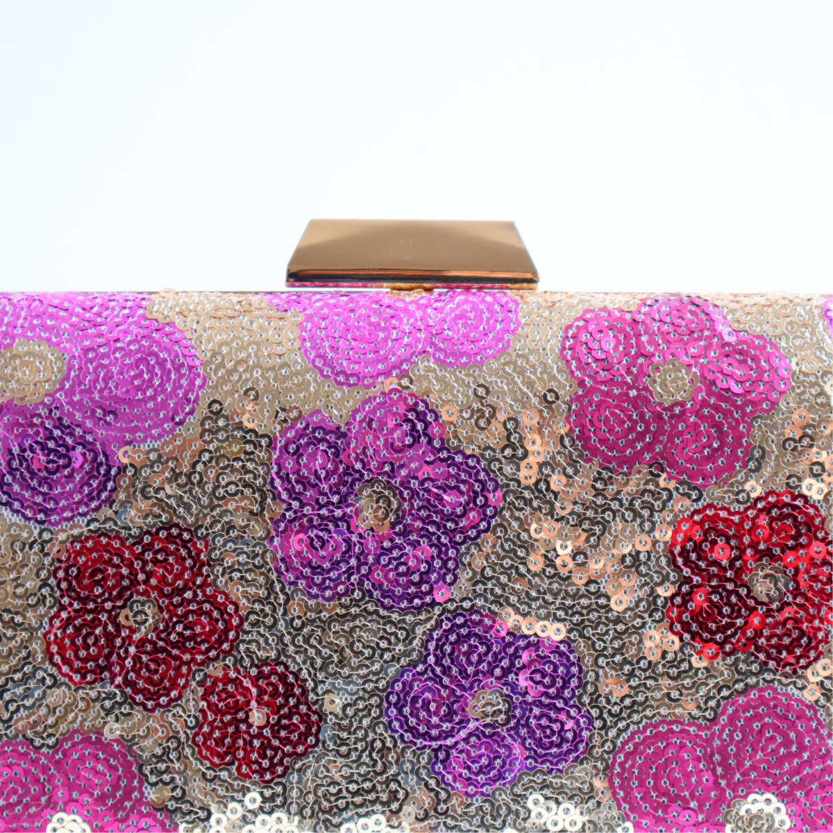 Bolsa Clutch Festa Lantejoulas Bordadas Flores Rosa