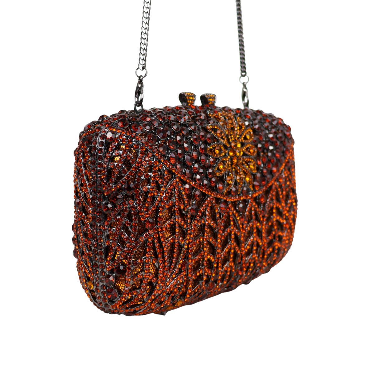 Bolsa Festa Clutch Pedraria Strass Laranja Marrom Âmbar