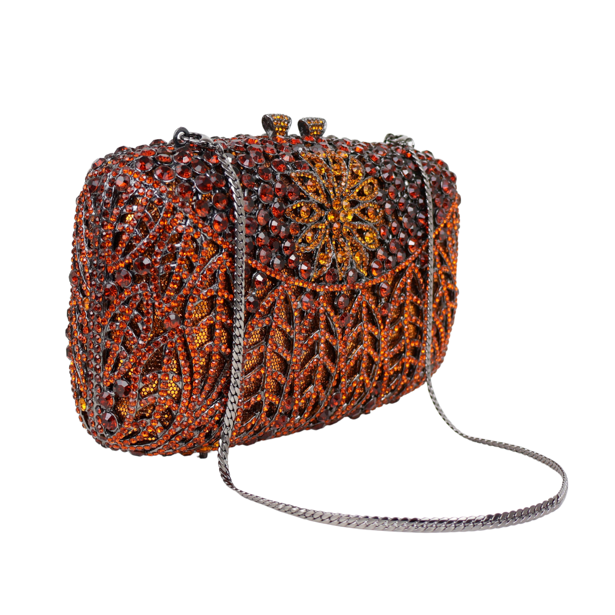 Bolsa Festa Clutch Pedraria Strass Laranja Marrom Âmbar