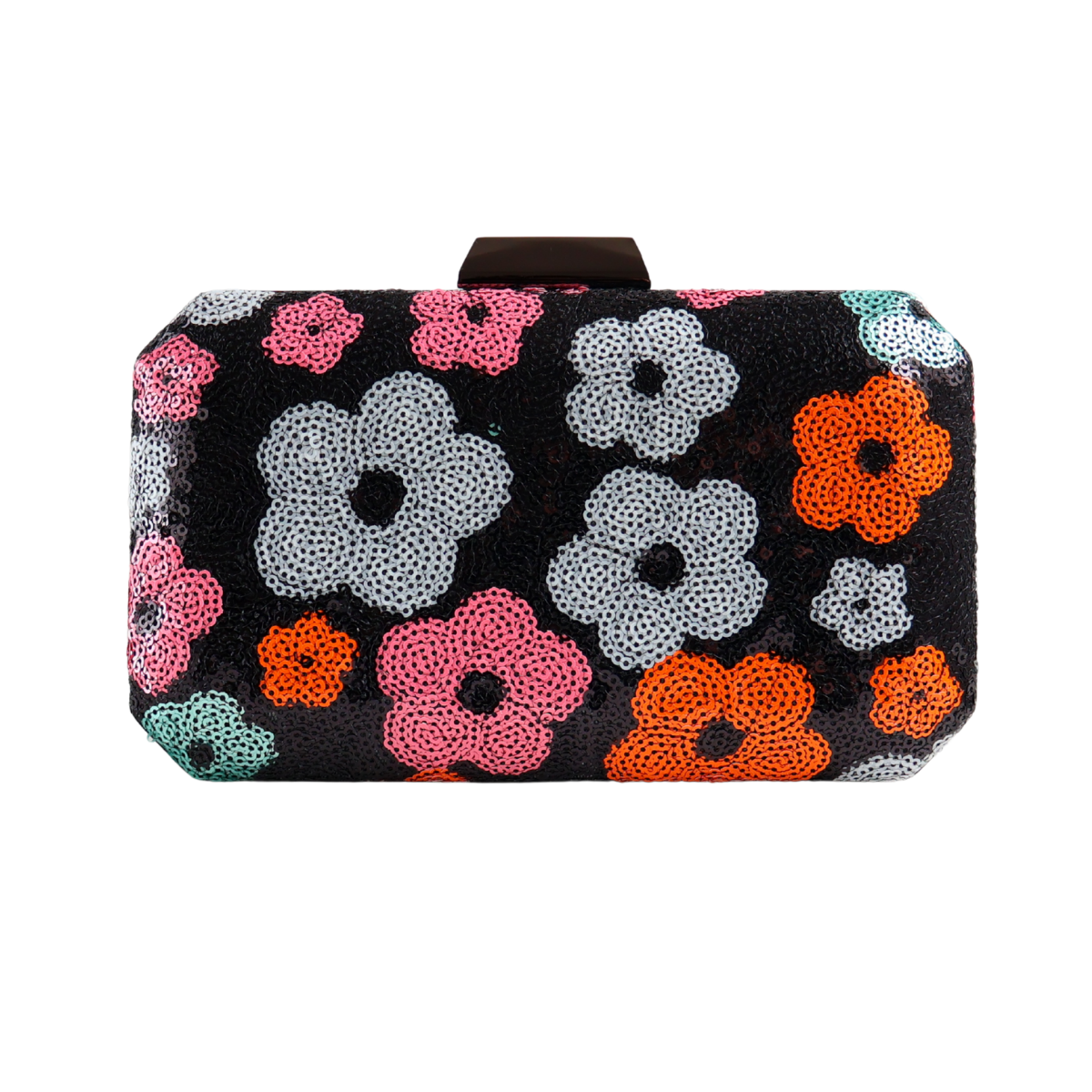 Bolsa Clutch Festa Lantejoulas Bordadas Flores Preta