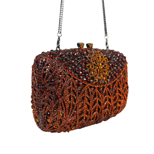 Bolsa Festa Clutch Pedraria Strass Laranja Marrom Âmbar