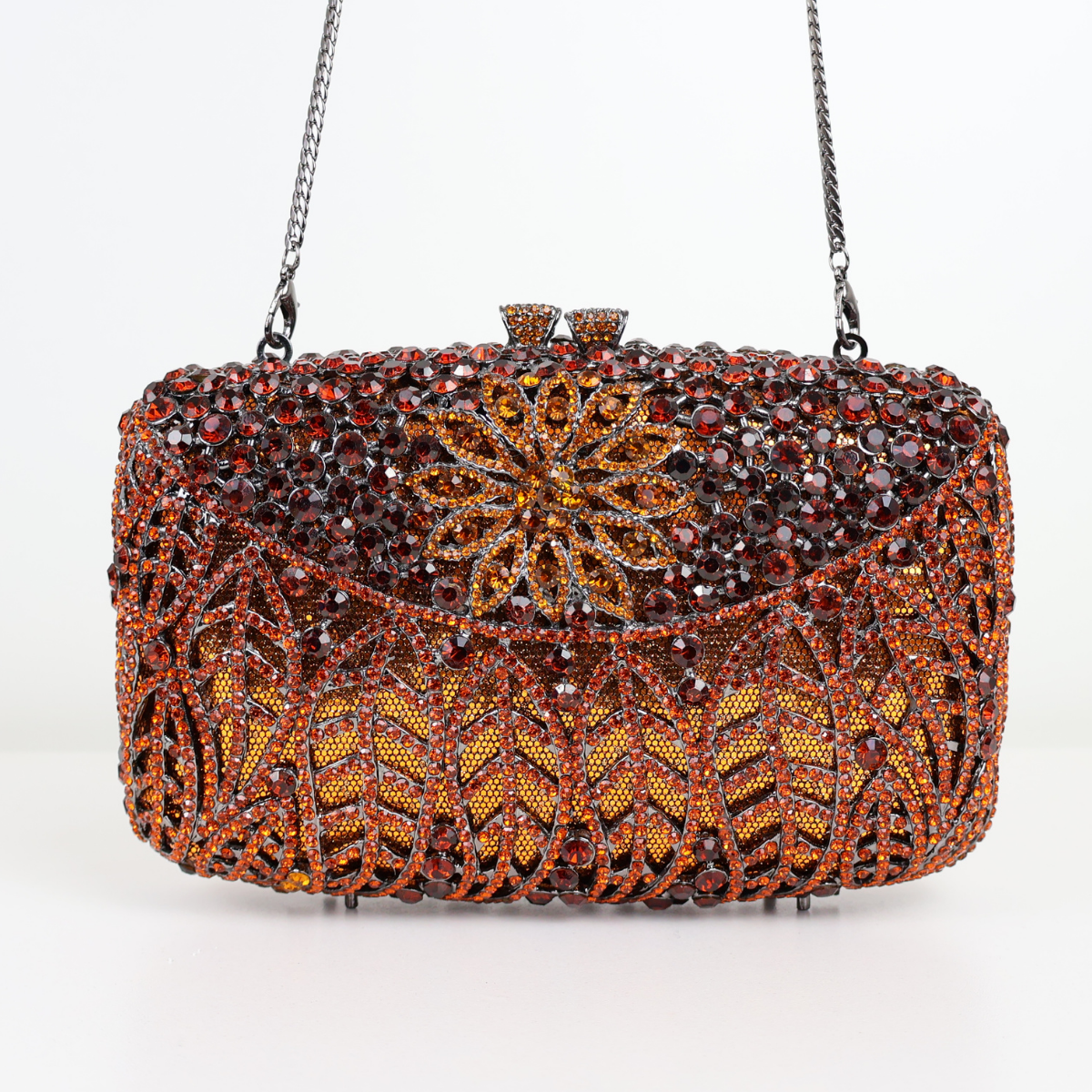 Bolsa Festa Clutch Pedraria Strass Laranja Marrom Âmbar