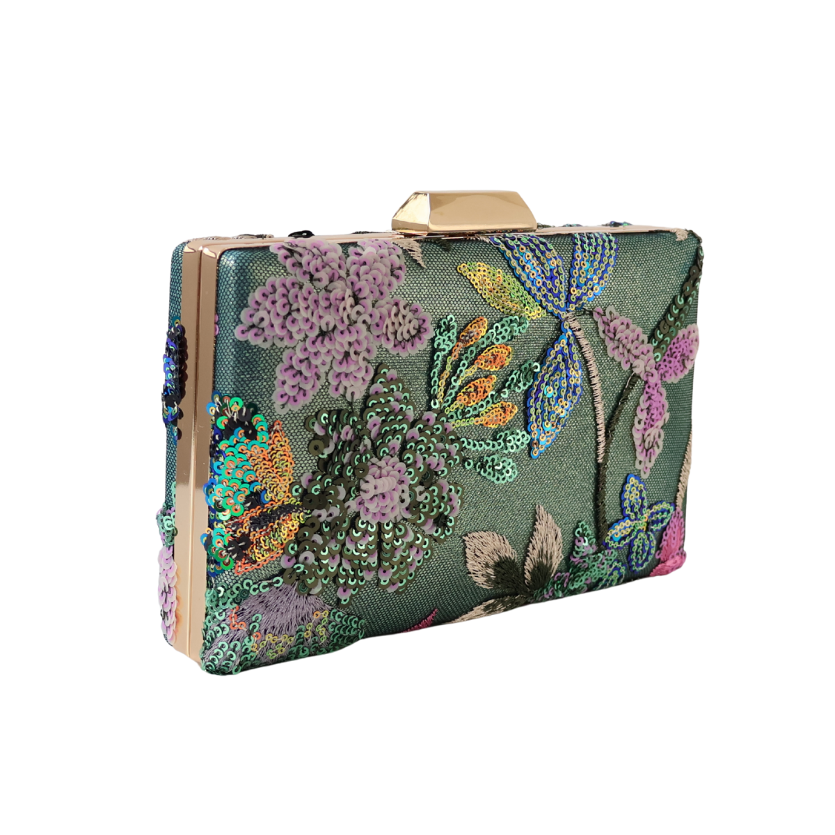 Bolsa Clutch Festa Bordada Flores Verde - ReUse