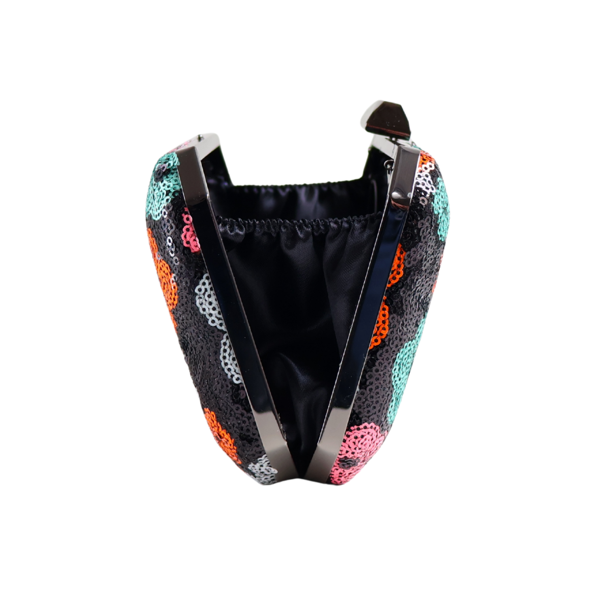Bolsa Clutch Festa Lantejoulas Bordadas Flores Preta