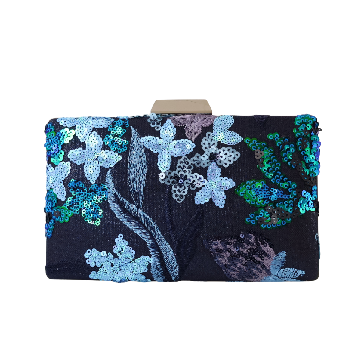 Bolsa Clutch Festa Bordada Flores Azul Marinho