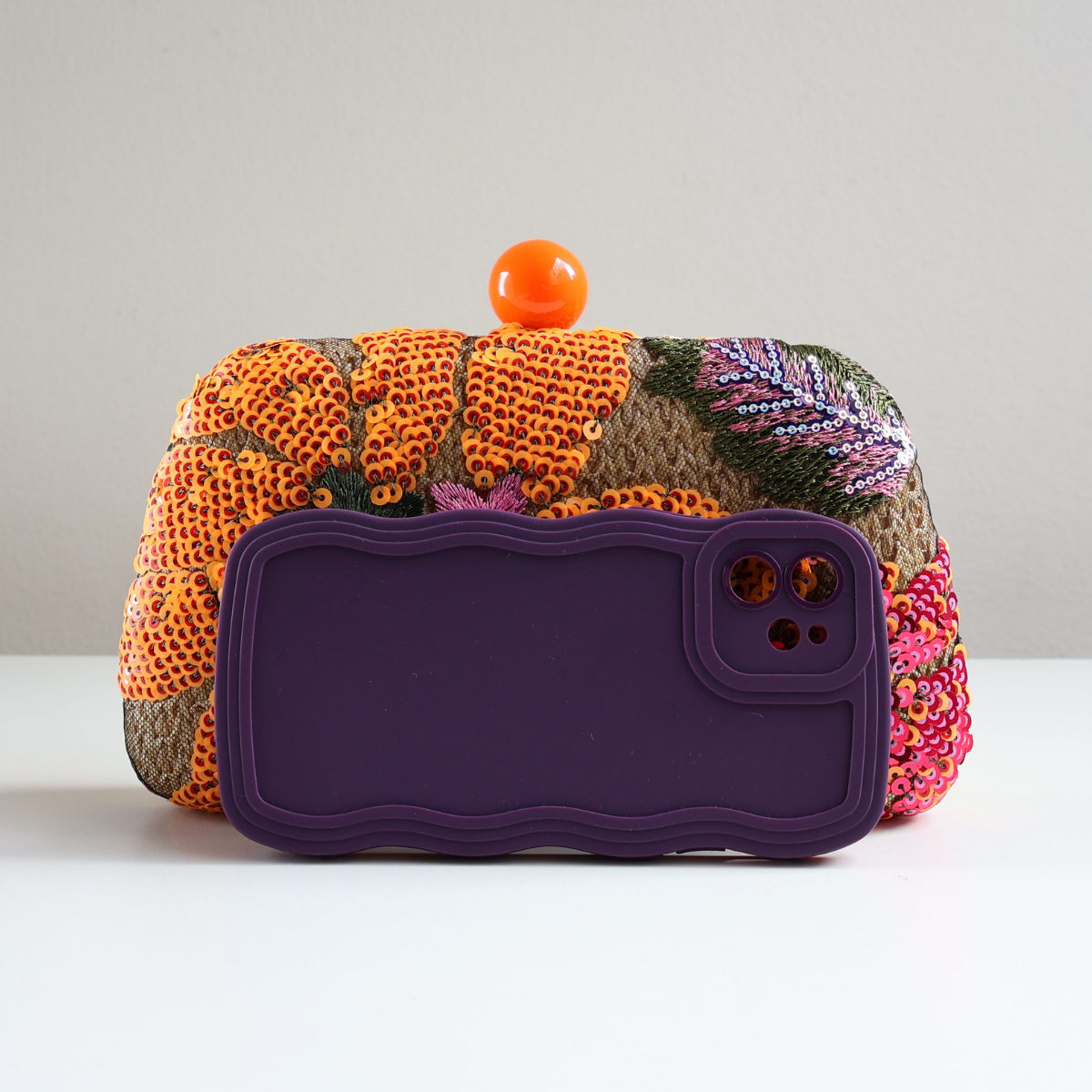 Bolsa Clutch Festa Bordada Flores Laranja
