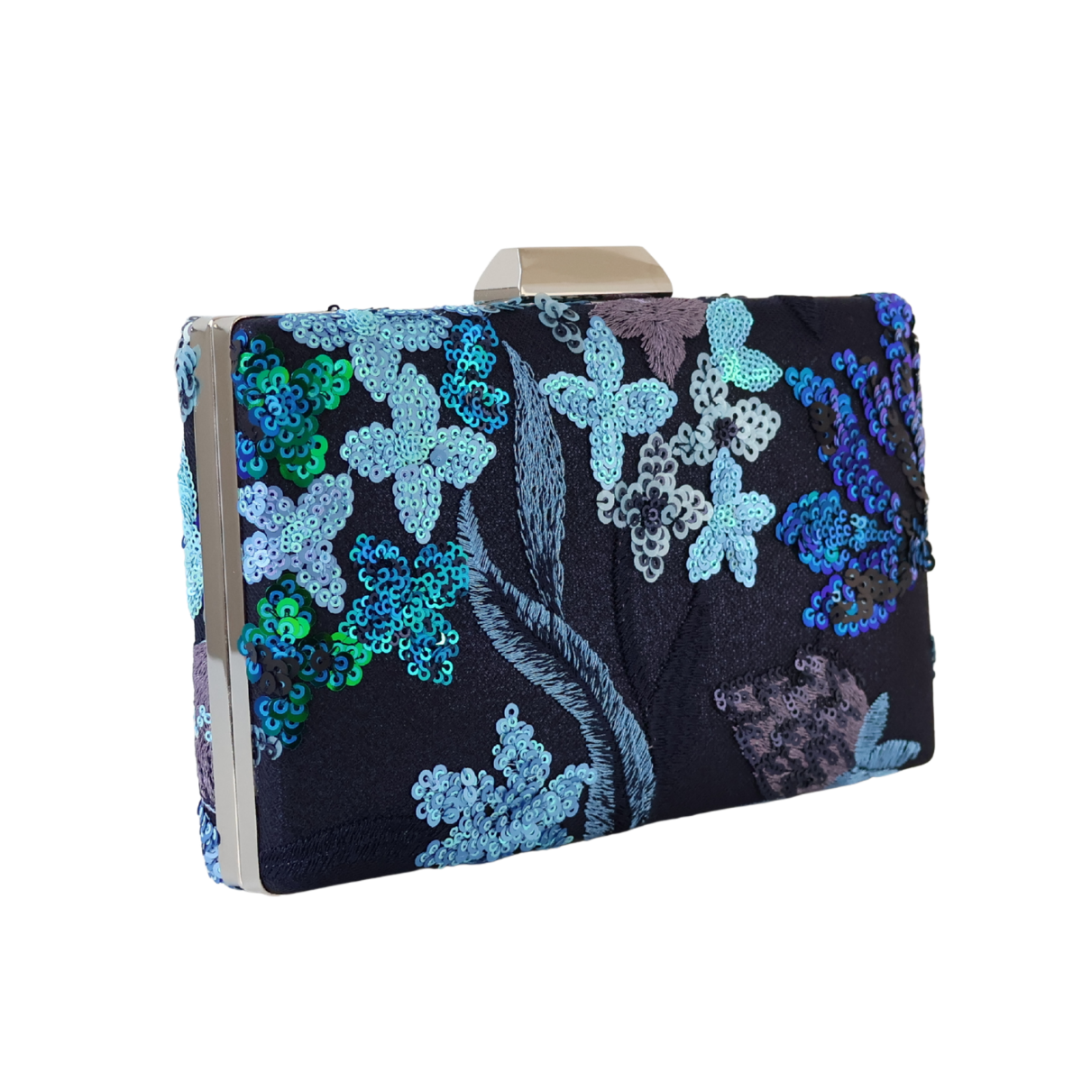 Bolsa Clutch Festa Bordada Flores Azul Marinho