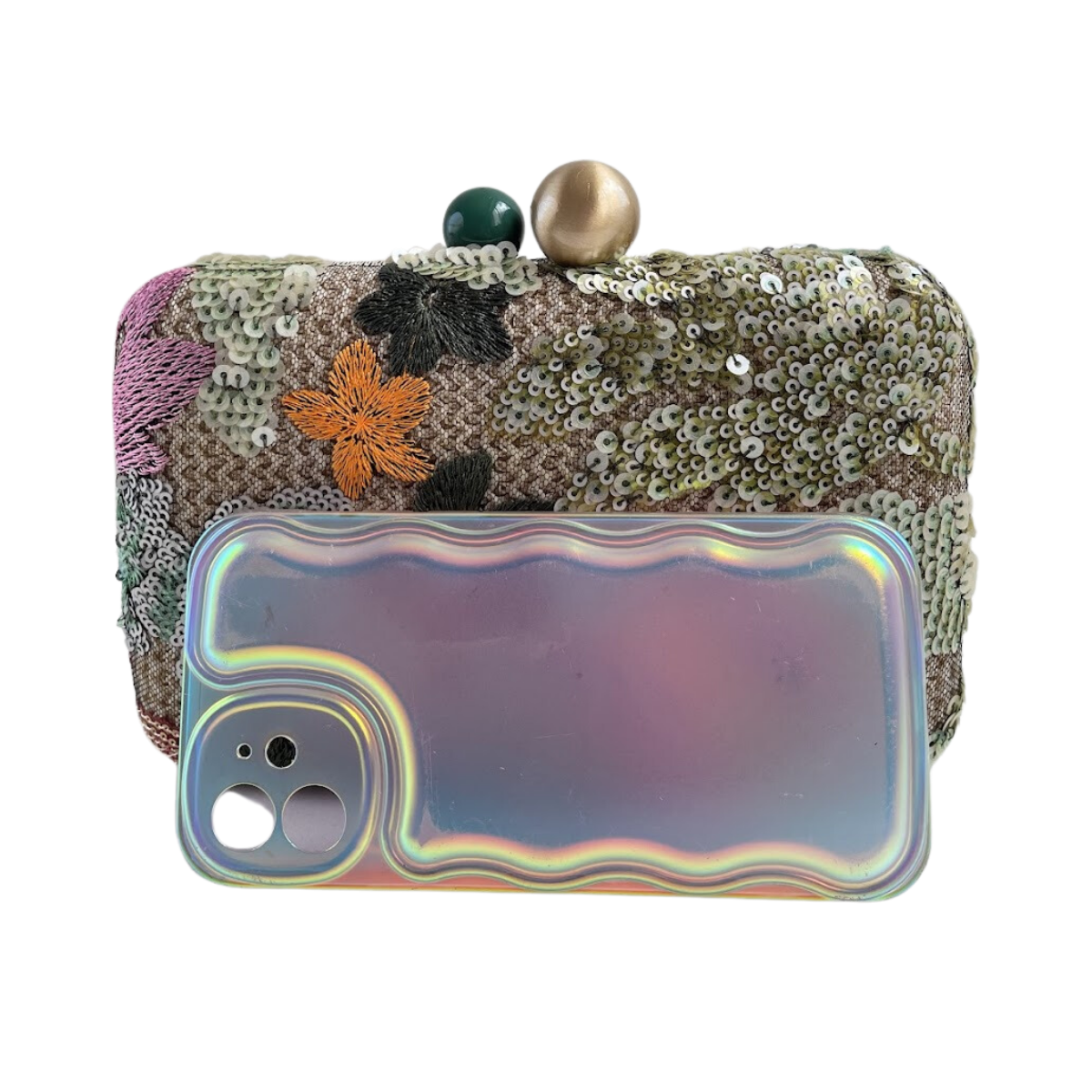 Bolsa Clutch Festa Bordada Flores Verde