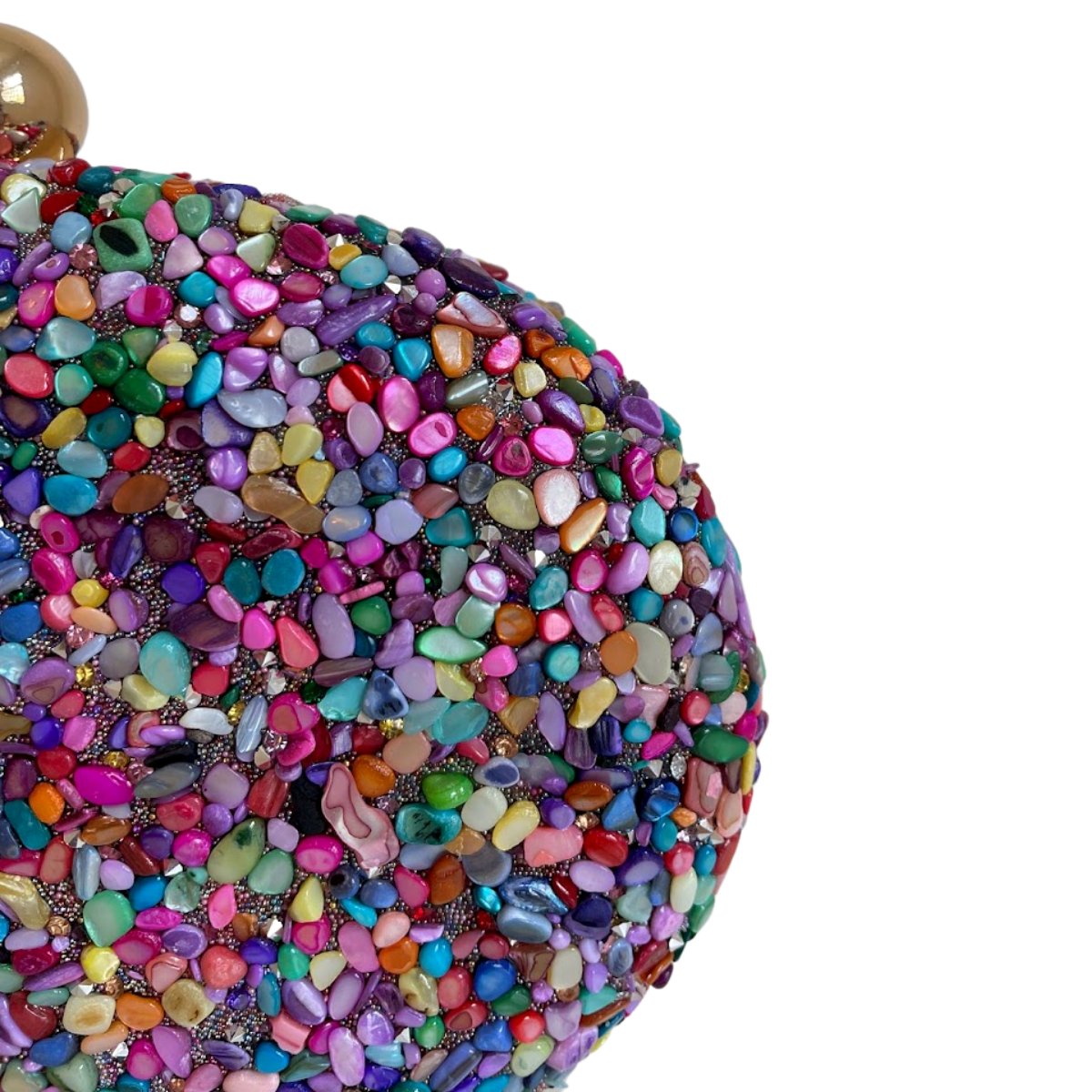 Bolsa Festa Clutch Pedraria Colorida Oval Ferragem Dourada