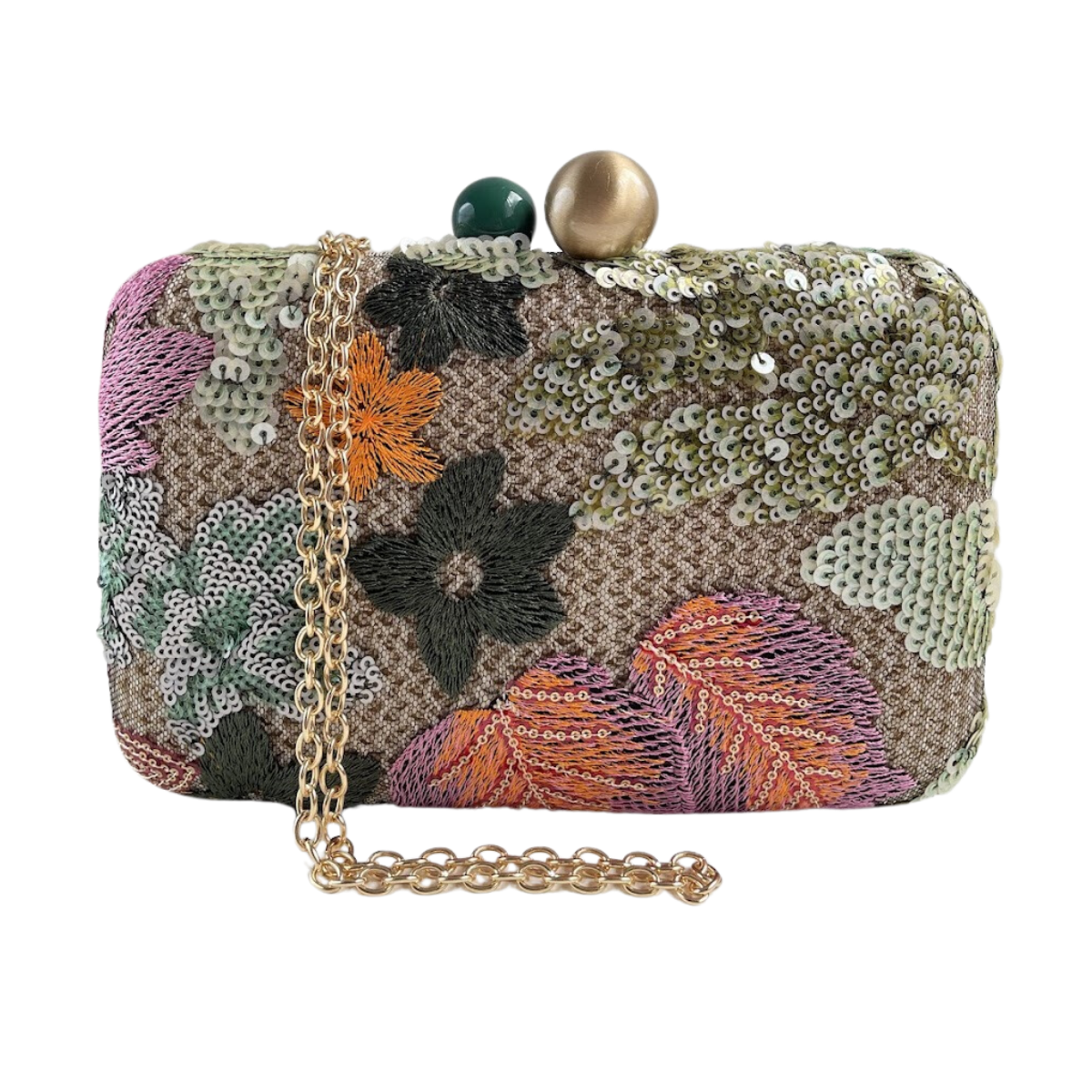 Bolsa Clutch Festa Bordada Flores Verde