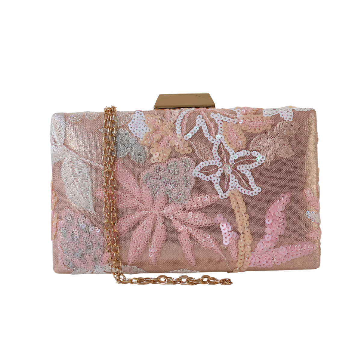 Bolsa Clutch Festa Bordada Flores Rosa