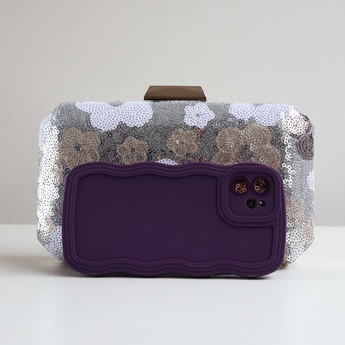 Bolsa Clutch Festa Lantejoulas Bordadas Flores Prata
