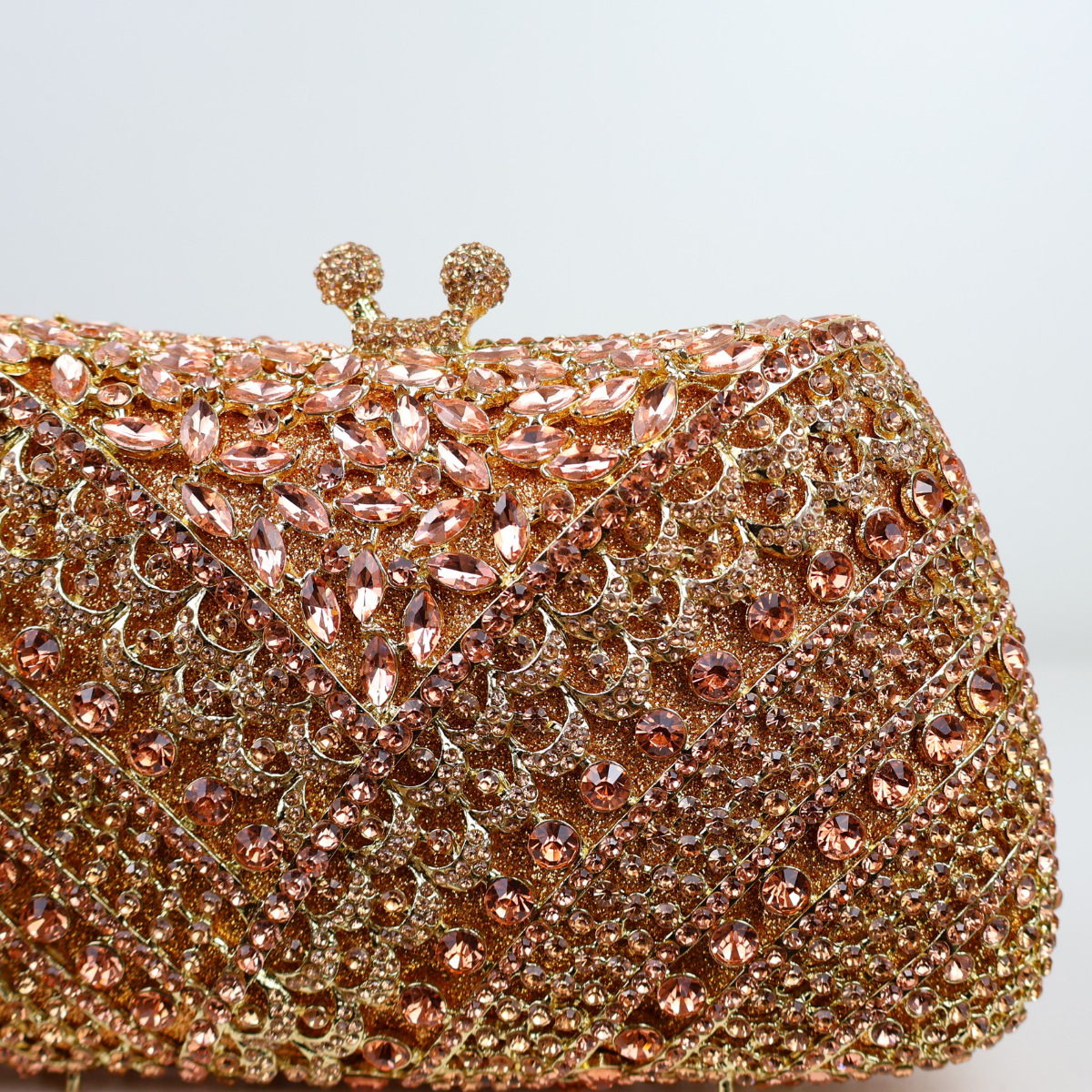 Bolsa Festa Clutch Pedraria Strass Dourada Champagne