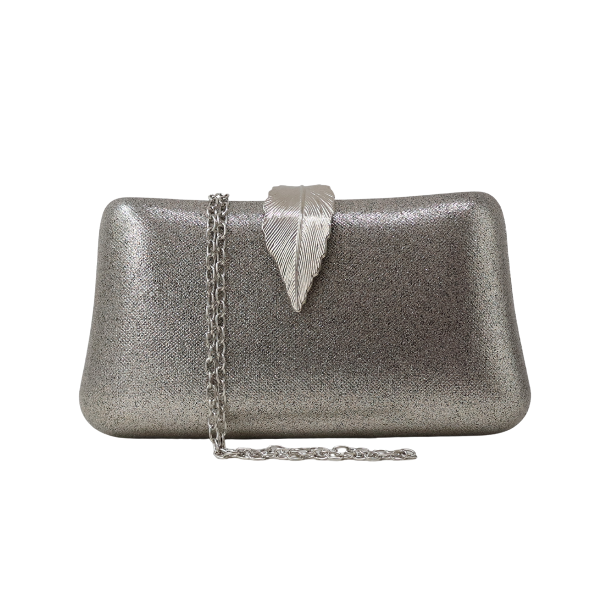 Bolsa Clutch Festa Fecho de Folha Prata Envelhecida