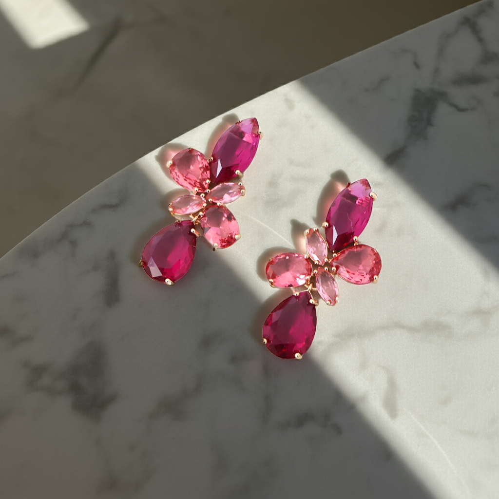 Brinco Dourado e Cristal Rosa - Semijoia