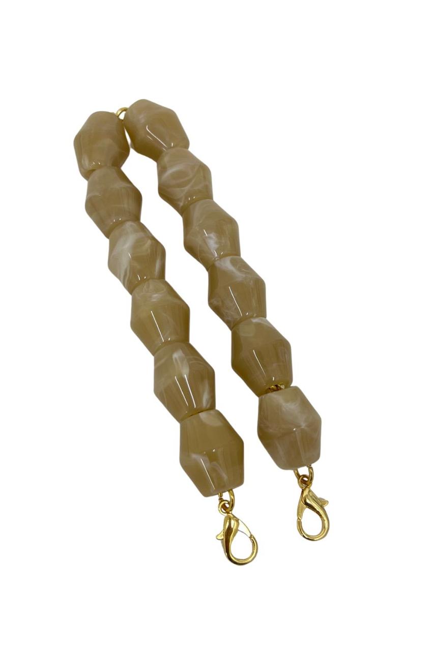 Alça de Mão - Metal Dourado - Perolada Bege