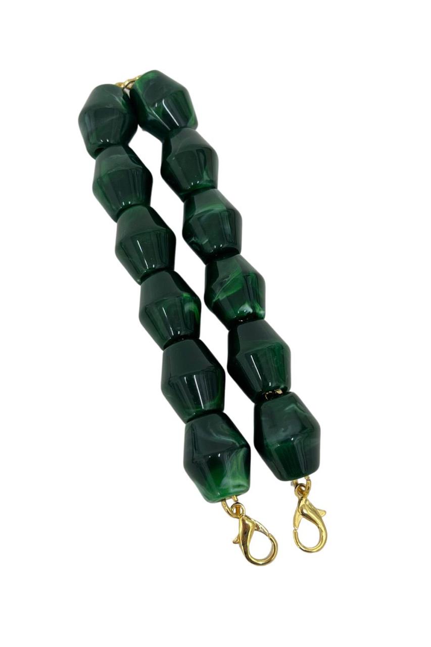 Alça de Mão - Metal Dourado - Perolada Verde Escuro