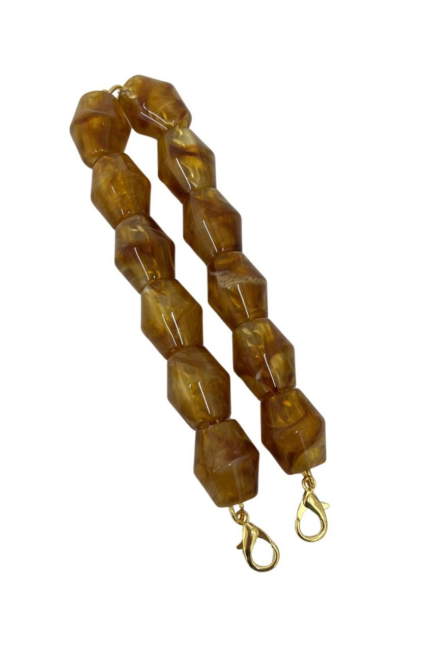 Alça de Mão - Metal Dourado - Perolada Caramelo