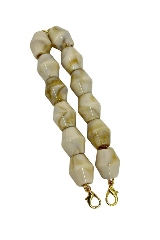 Alça de Mão - Metal Dourado - Perolada Bege Mesclado