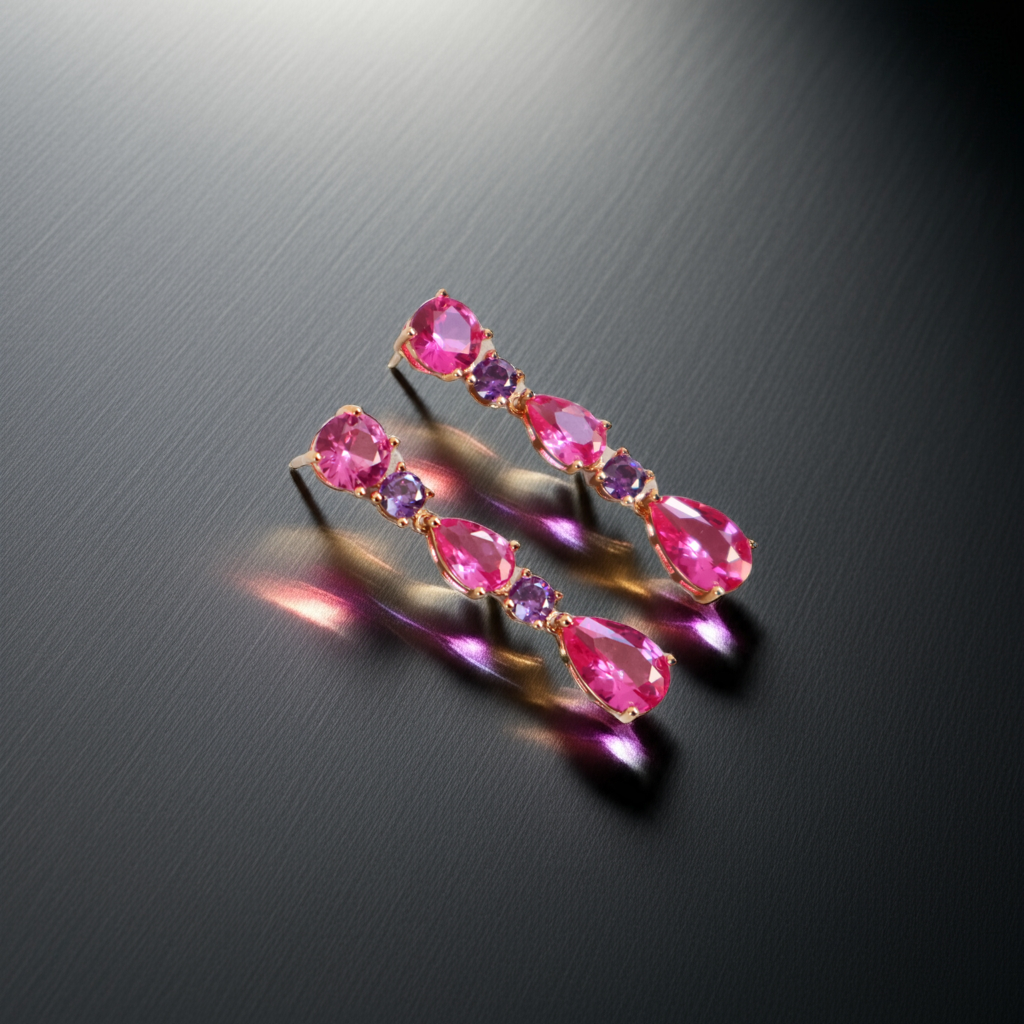 Brinco Dourado e Cristal Rosa - Semijoia