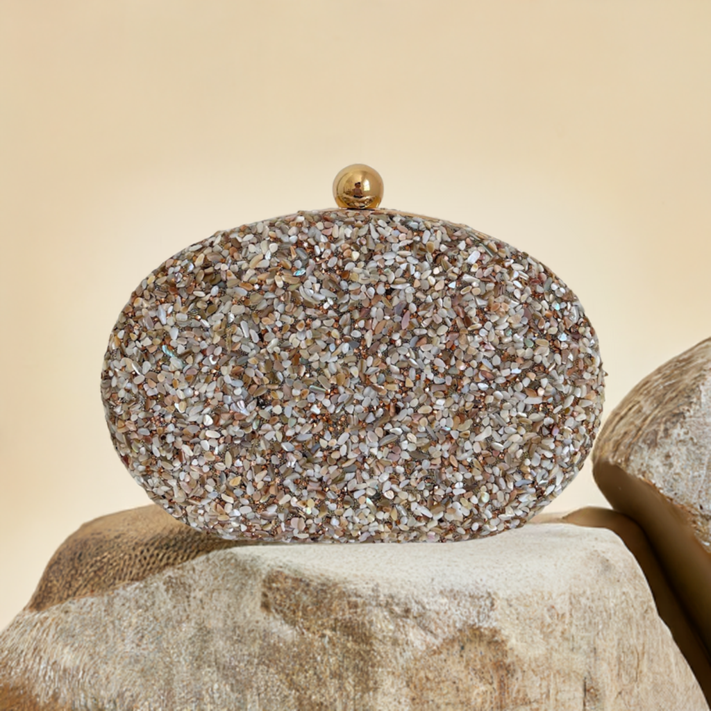 Bolsa Festa Clutch Pedraria Bege Oval