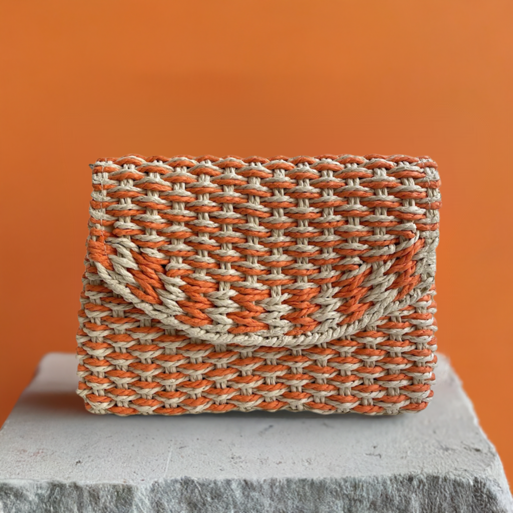 Bolsa Carteira Envelope de Palha Laranja