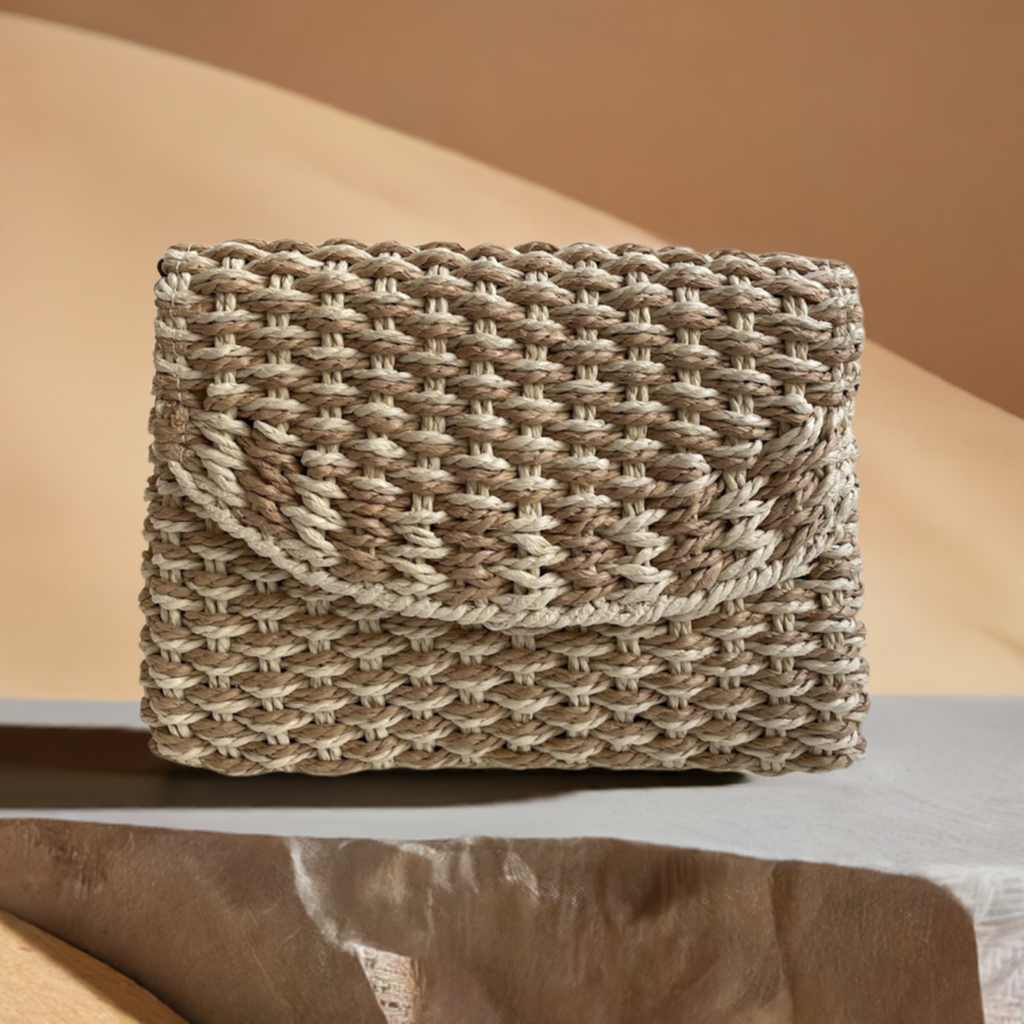 Bolsa Carteira Envelope de Palha Bege