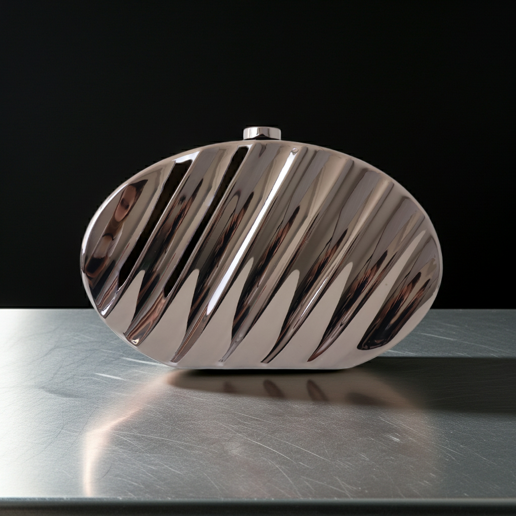 Bolsa de Festa Clutch Metalizada Oval Prata Grafite