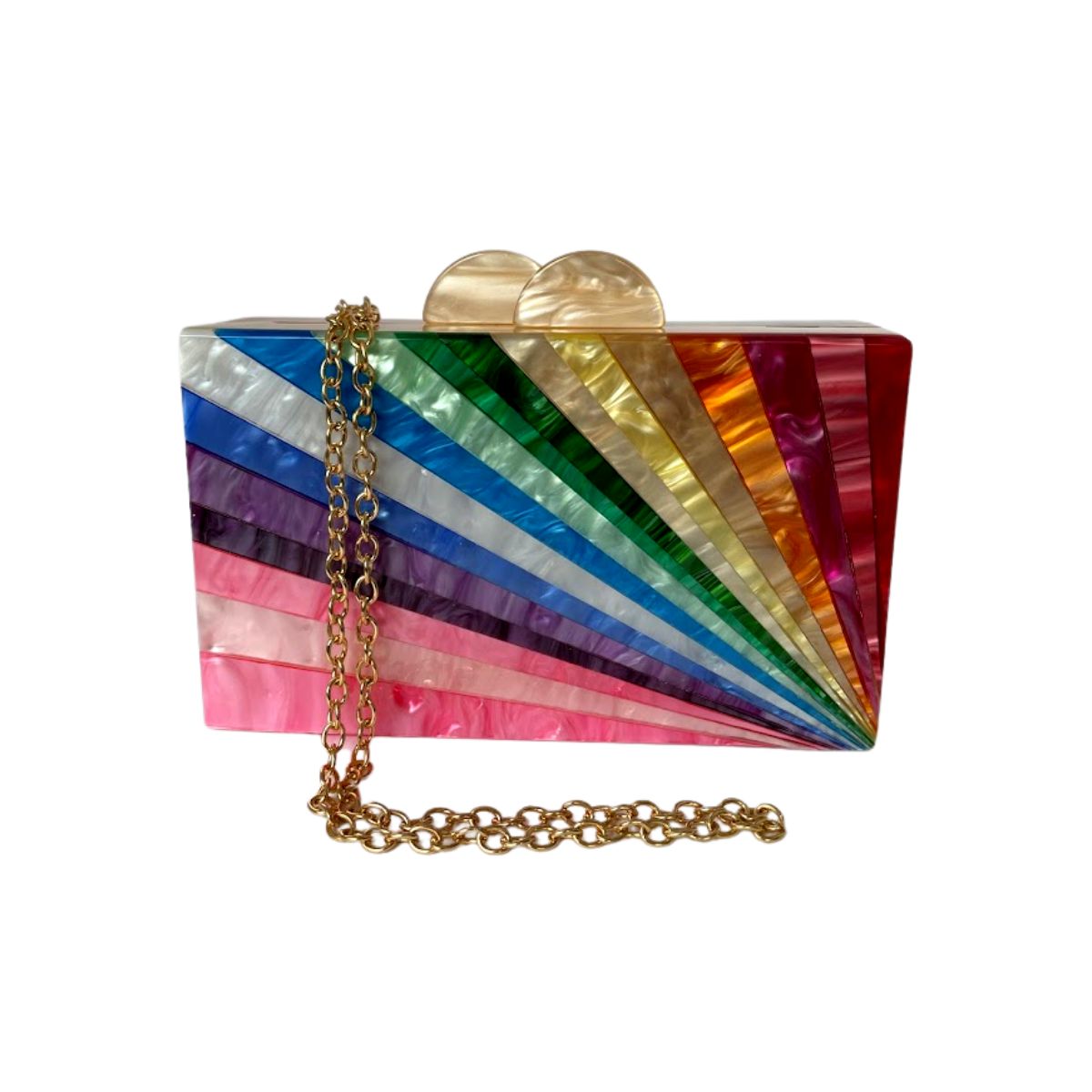 Bolsa de Festa Clutch Rígida Acrílico Colorida Arco Íris Bege