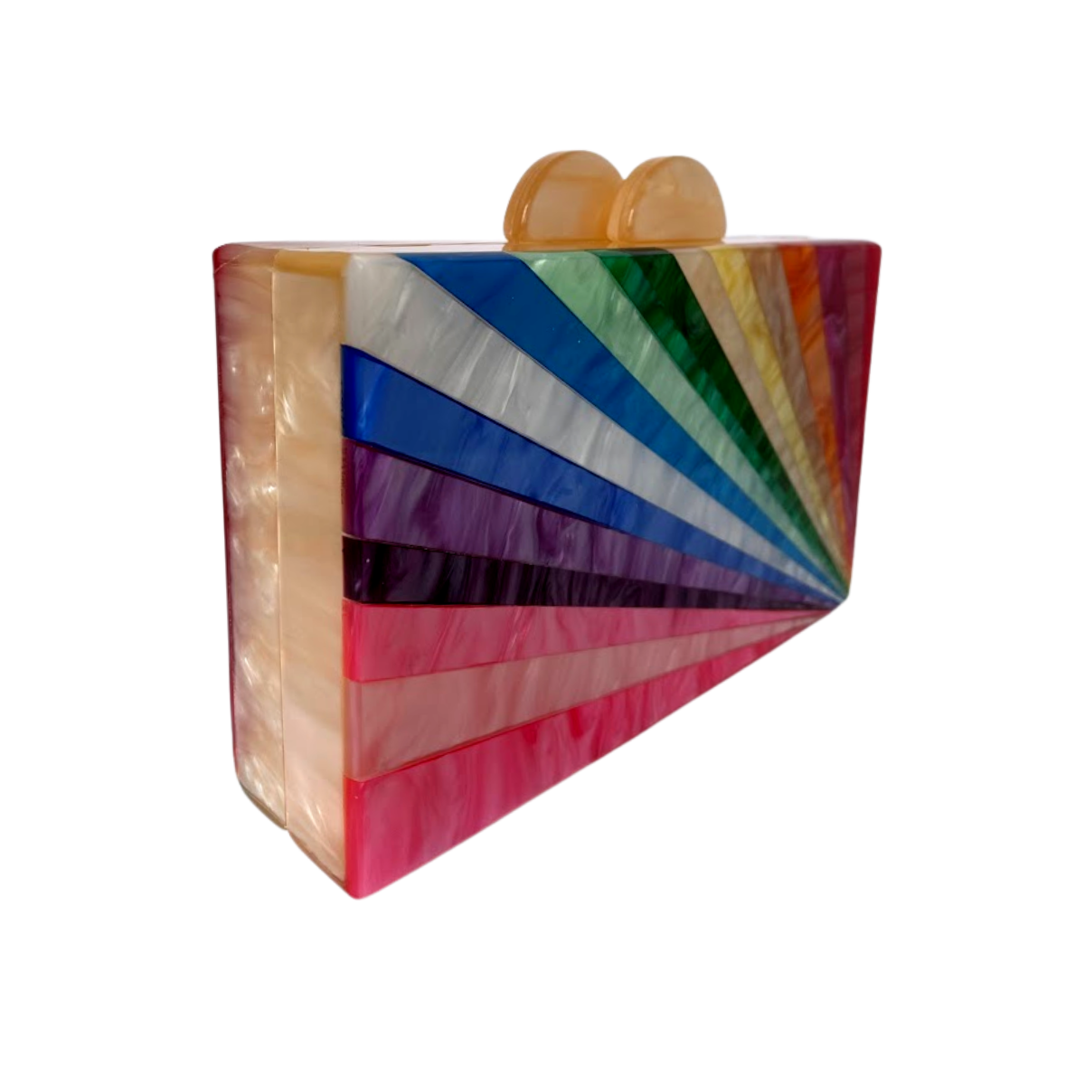 Bolsa de Festa Clutch Rígida Acrílico Colorida Arco Íris Bege