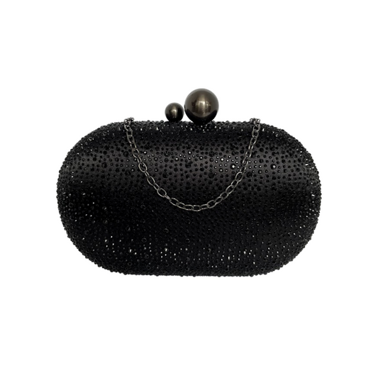 Bolsa de Festa Clutch Cristais Oval Preta