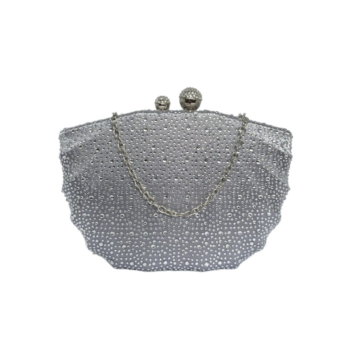 Bolsa de Festa Clutch em Cetim e Cristais Concha Prata