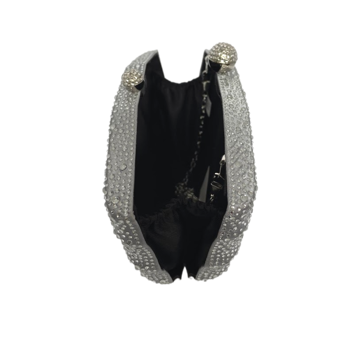 Bolsa de Festa Clutch em Cetim e Cristais Concha Prata