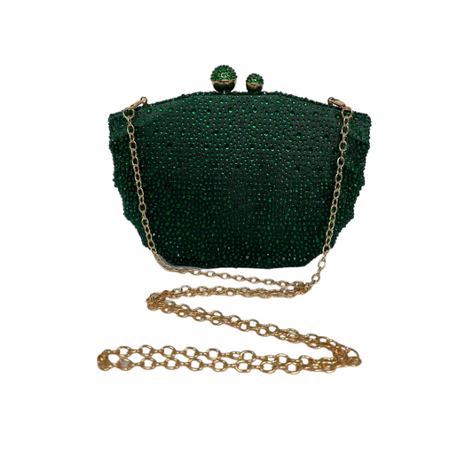 Bolsa de Festa Clutch em Cetim e Cristais Concha Verde