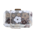 Bolsa Clutch Festa Lantejoulas Bordadas Flores Prata - ReUse