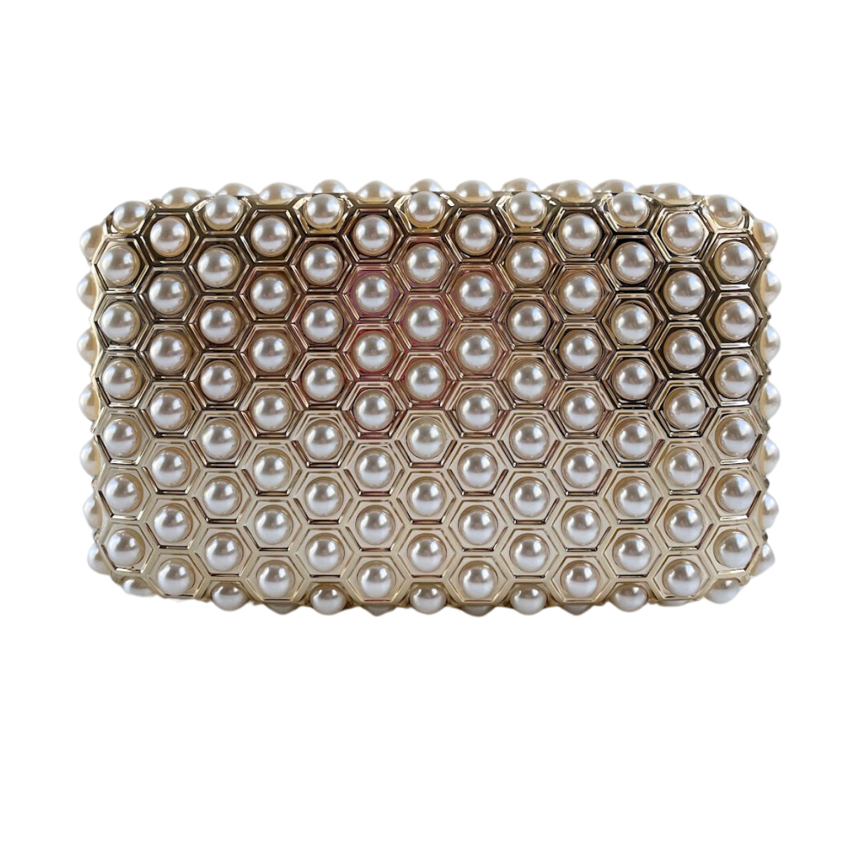 Bolsa de Festa Clutch Acrílico Dourado e Perolas