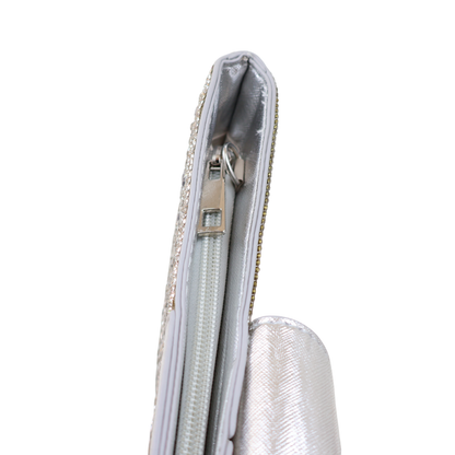 Bolsa Carteira de Festa Clutch Pedraria Prata