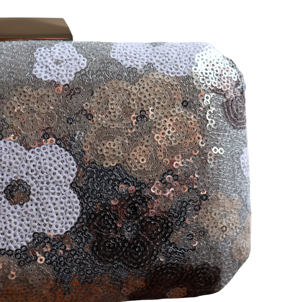 Bolsa Clutch Festa Lantejoulas Bordadas Flores Prata - ReUse