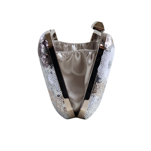 Bolsa Clutch Festa Lantejoulas Bordadas Flores Prata - ReUse