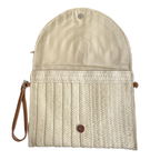 Bolsa Carteira Envelope de Palha Bege e Pedraria