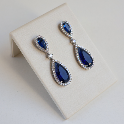 Brinco Prateado e Cristal Azul - Semijoia