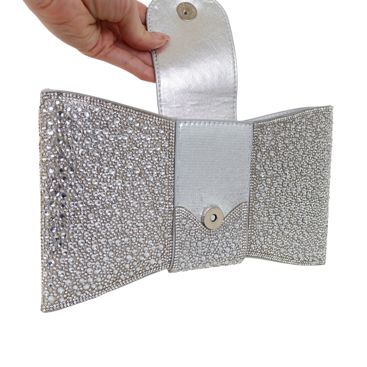 Bolsa Carteira de Festa Clutch Pedraria Prata