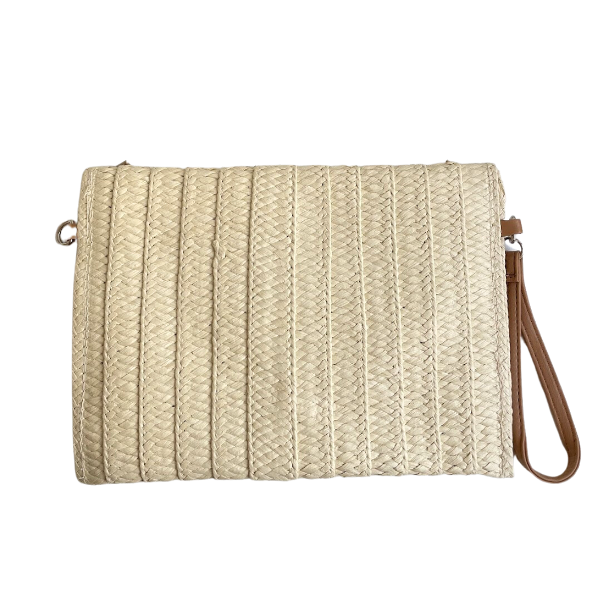 Bolsa Carteira Envelope de Palha Bege e Pedraria