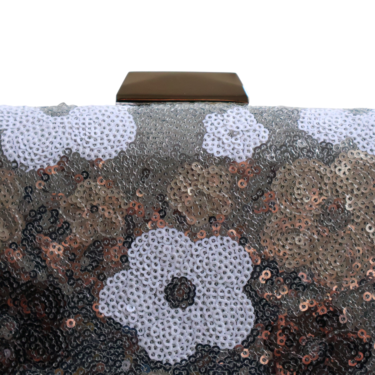 Bolsa Clutch Festa Lantejoulas Bordadas Flores Prata - ReUse